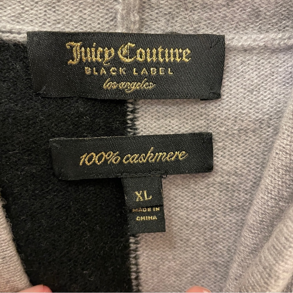 RARE Vintage Y2K Juicy Couture Gray & Black Cashmere Hoodie Zip Up, XL, FLAW - Picture 3 of 12